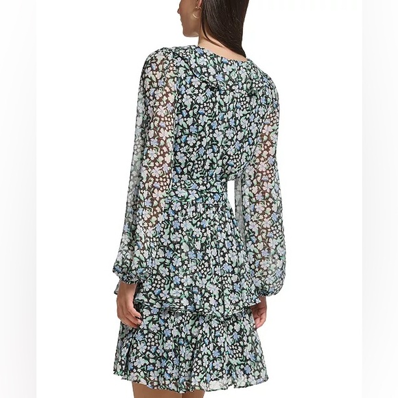 KARL LAGERFELD PARIS Women's Floral-Print Ruffled A-Line Dress NWT - Picture 3 of 5